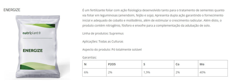 FERTILIZANTE FOLIAR ENERGIZE 40% MO NUTRIPLANT 2KG