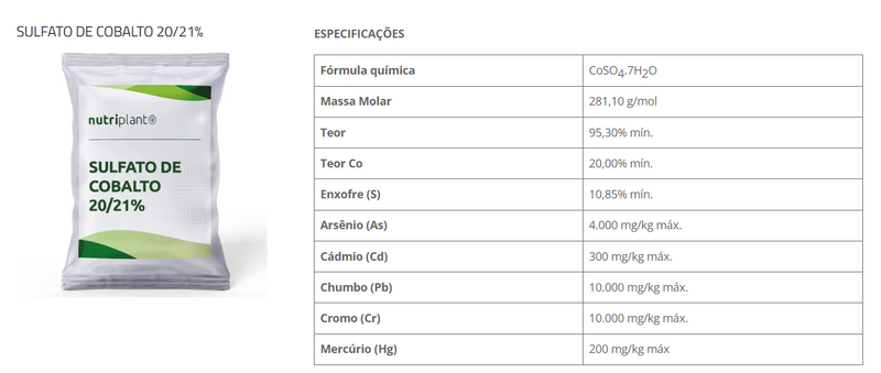 FERTILIZANTE FOLIAR/VIA SEMENTE SULFATO DE COBALTO NUTRIPLANT 2KG