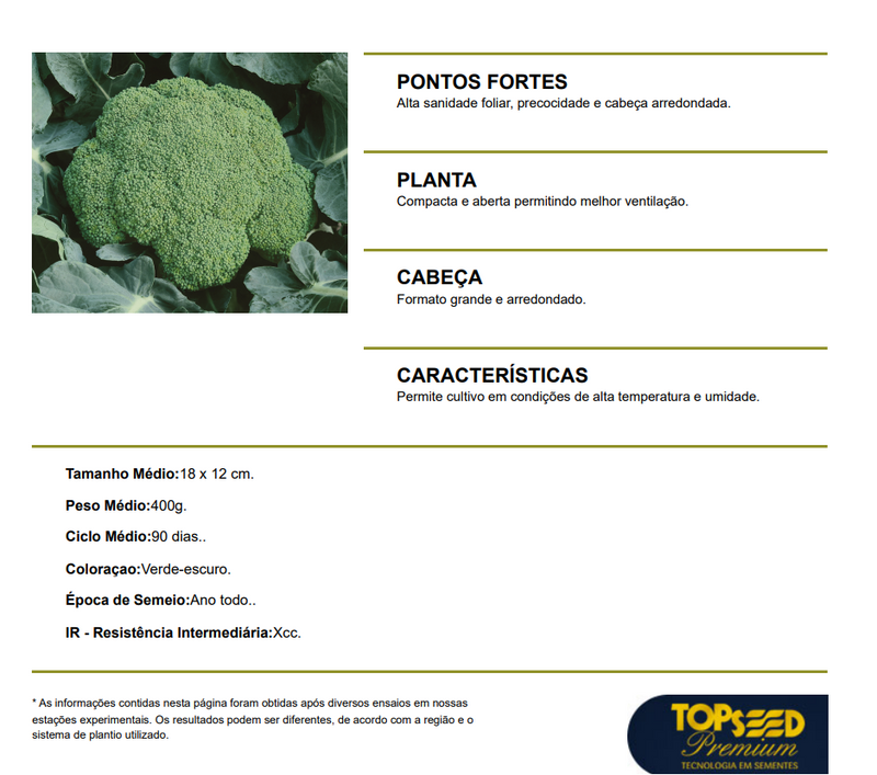 BROCOLIS HIBRIDO NINJA F1 TOPSEED 1000 SEMENTES